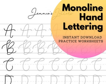 Hand Lettering Practice Worksheets Monoline Uppercase Alphabet Traceable and Reusable