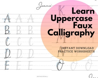 Faux Calligraphy Hand Lettering Practice Worksheets Uppercase Alphabet Traceable and Reusable Procreate Lettering Worksheets iPad Practice