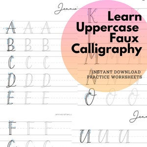 Faux Calligraphy Hand Lettering Practice Worksheets Uppercase Alphabet Traceable and Reusable Procreate Lettering Worksheets iPad Practice