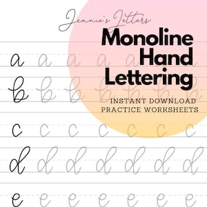 MONOLINE CALLIGRAPHY SHEETS // Monoline Lettering Practice Worksheets /  Round Tip Sheets Calligraphy // Plantillas De Lettering Monolinea 
