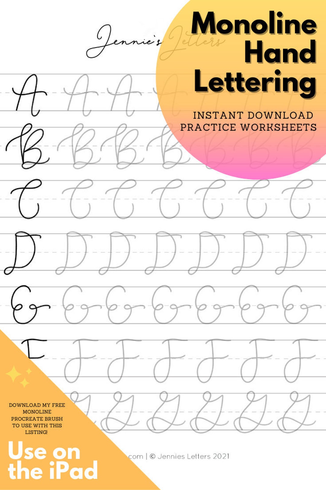 Hand Lettering Practice Worksheets Monoline Lowercase Alphabet Traceable  and Reusable 