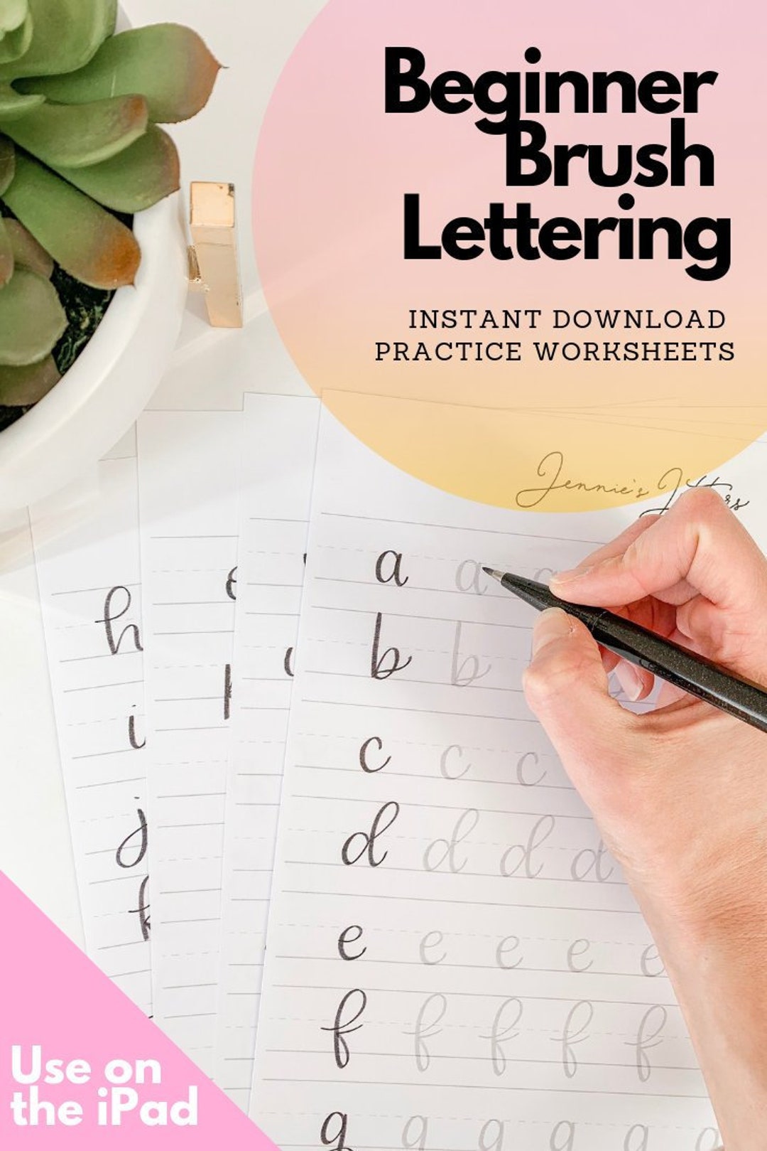 Lowercase Lettering Hand Lettering and Modern Calligraphy Practice Worksheets Brush Script ...