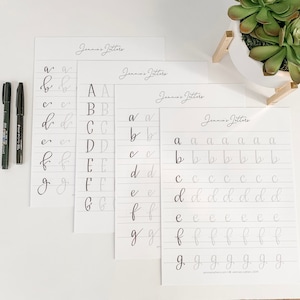 May include: Four sheets of paper with handwriting practice guides for lowercase and uppercase letters. The sheets are titled "Jennie's Jitters".