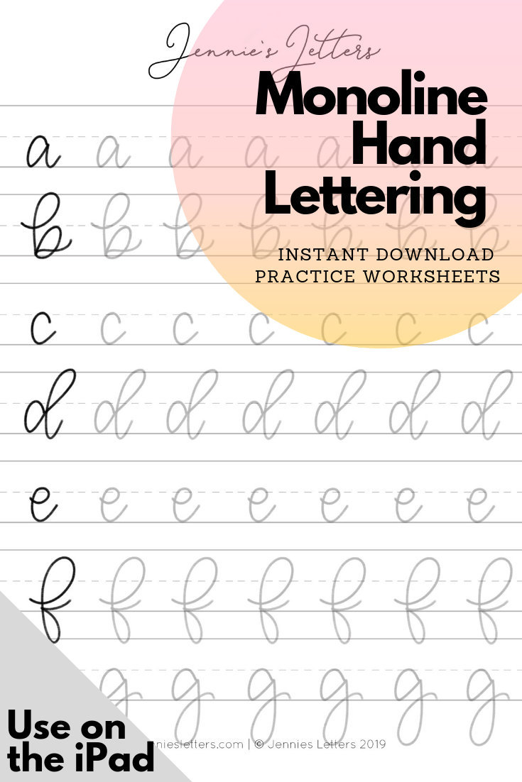 Hand Lettering Practice Worksheets Monoline Lowercase Alphabet Traceable  and Reusable 