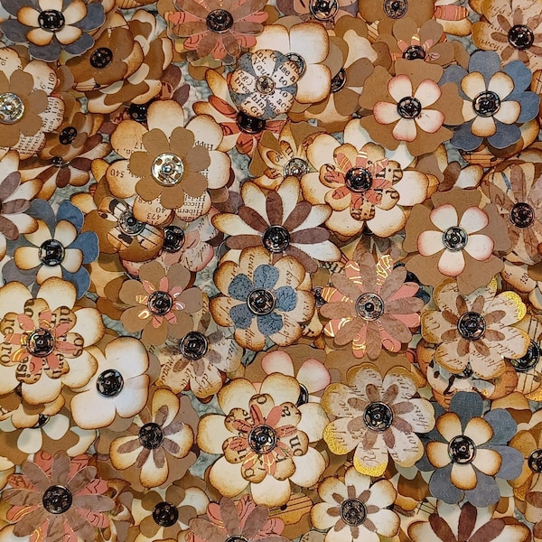 Layered Paper Flowers Embellishments, Neutral with a Splash of Color for Junk Journals