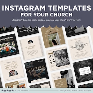 Church Instagram Templates for Canva, Editable Christian Social Media Posts, Modern Ministry Graphics, Bible Verse Canva Kit
