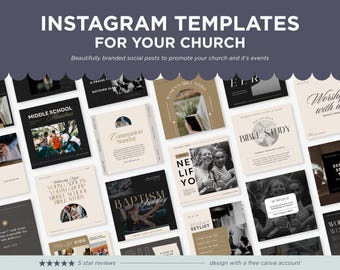 Instagram-mallar för kyrkan: Kristna inlägg på sociala medier (redigerbara i Canva)