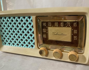 Cool MCM 1953 Silvertone Radio 2016 Original Works Great Ivory/Teal Nice Free Shipping