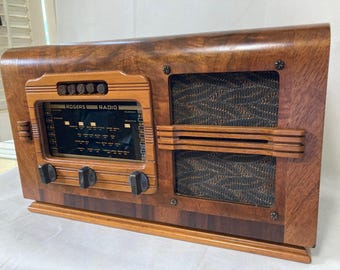 Vintage Deco 1940 Rogers Radio Model 15/55 A Bluetooth Speaker Beautiful Wood Free Shipping
