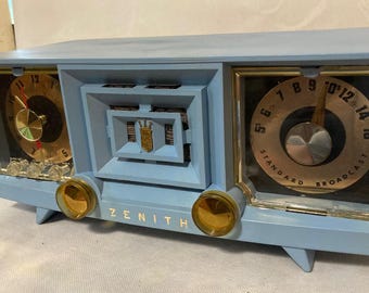 Vintage MCM 1955 Zenith Clock Radio R 519R New Paint & Clock Bluetooth Speaker Free Shipping