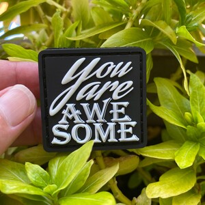 May include: A black patch with white text that reads "You are awesome".