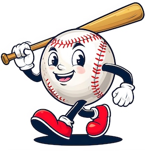Niedliche Cartoon Baseball Spieler Digital Download - Rote Schuhe Baseball Clipart - Druckbare Baseball PNG für Shirts, Taschen, mehr | Druck bis 36"