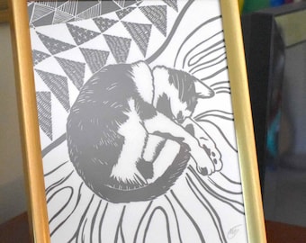 Sleeping Cat Linocut Print