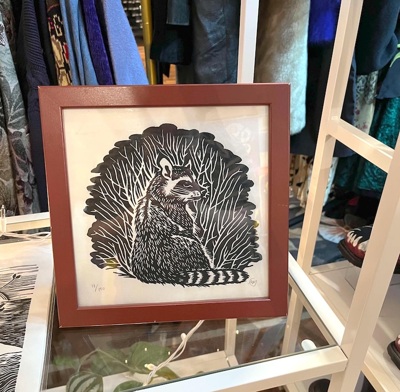 Raccoon Linocut Print - Etsy