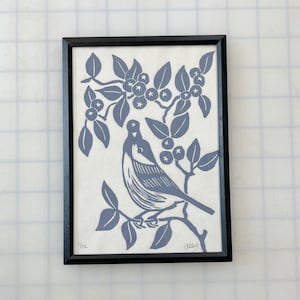 Blueberry Thief Linocut Print