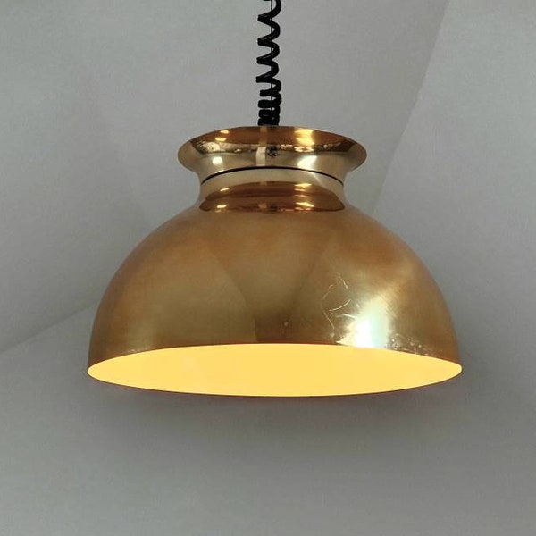 Big pendant lamp, full metal vintage light, mid Century modern, danish design, golden colour, -1970s-