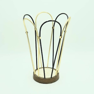 Mid Century umbrella holder, italian umbrella holder, Brass body, solid bronze base, beautiful strings, -50s-