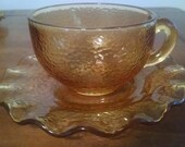 Hazel Atlas Pebblestone Teacups with Saucers - Amber