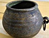 Vintage Brass Pot Lota Vase with Side Ring