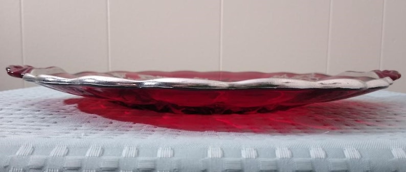 40th Anniversary Ruby Red Serving Platter Silver City Glass Company Flanders Poppy Pattern