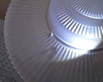 Art Deco Clear Frosted Round Glass Light Shade - 3 Tiered Ribbed Design - Scallop Edge