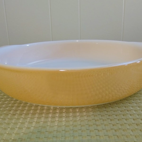 Anchor Hocking Fire King Peach Luster Round Bake/Casserole Pan With Curved Handles - Made In USA