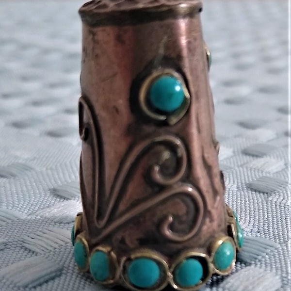Vintage Sterling Silver & Cabochon Turquoise Thimble - Marked 925