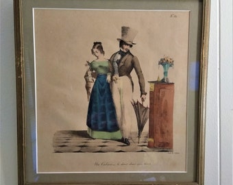 Vintage Romantic Lithograph - Lith de Villain - Un Cabinet - le diner dans une huere - No. 12