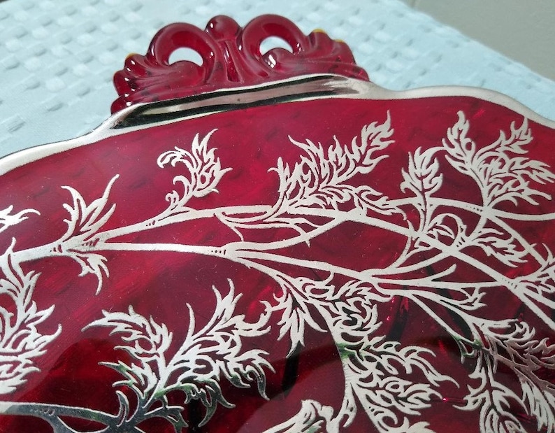 40th Anniversary Ruby Red Serving Platter Silver City Glass Company Flanders Poppy Pattern