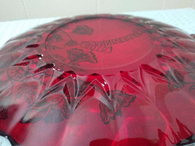 40th Anniversary Ruby Red Serving Platter Silver City Glass Company Flanders Poppy Pattern