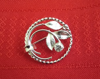 Vintage Charles Reis Floral Scarf Pin – 12K G.F. Rhinestone Brooch
