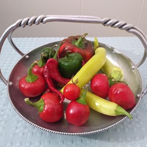 Vintage B.W. Buenilum Vintage Hammered Aluminum Basket/Tray with Grape Engraving