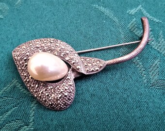 Vintage Marsala Jewelry Sterling Silver Marcasite Pin With