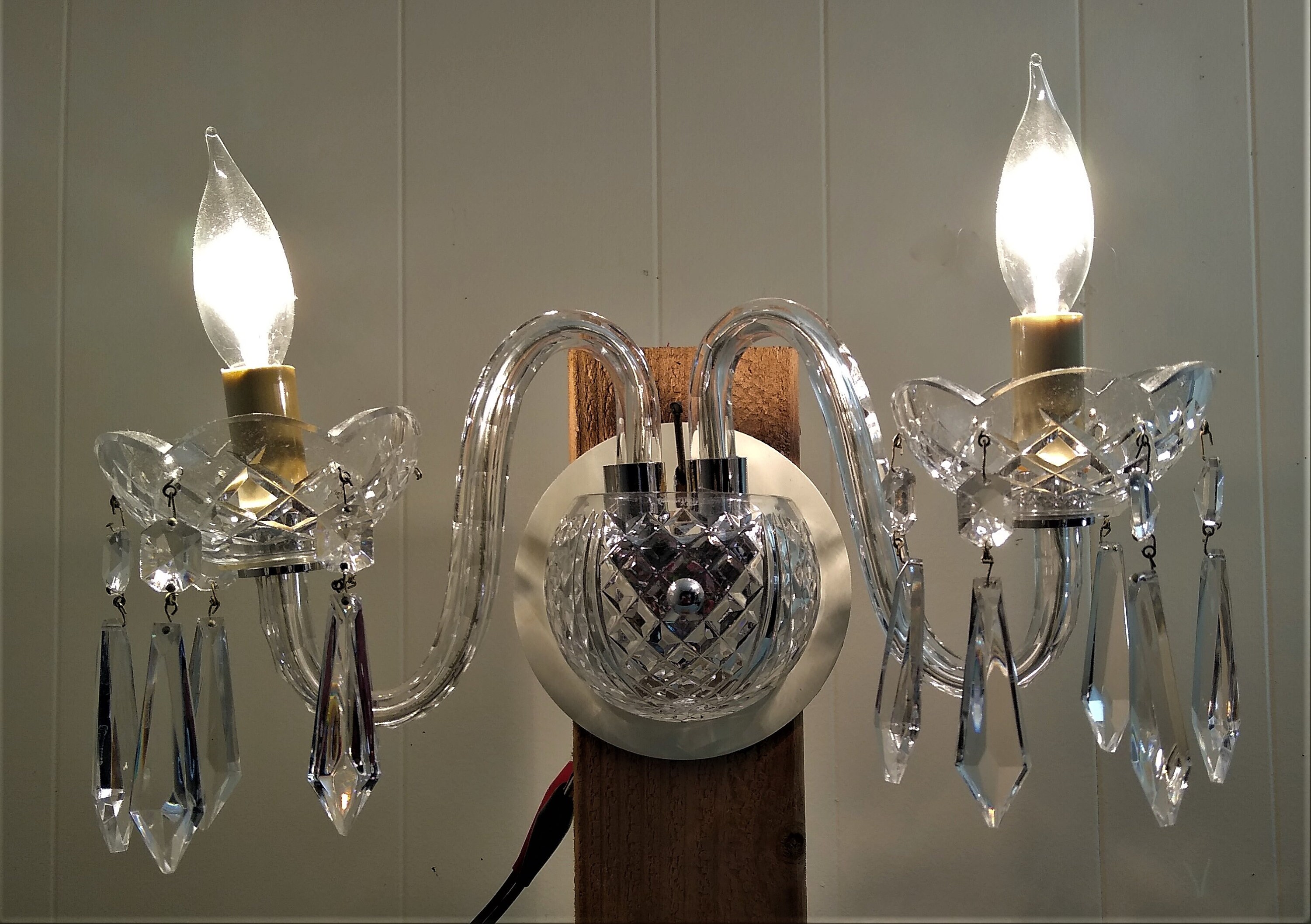 Vintage Waterford 2 Arm Light Electric Crystal Wall Sconce Comeragh Pattern