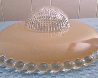 Vintage Art Deco Glass Ceiling Light/Pendant Shade - Peach Color with Clear Bubble Rim