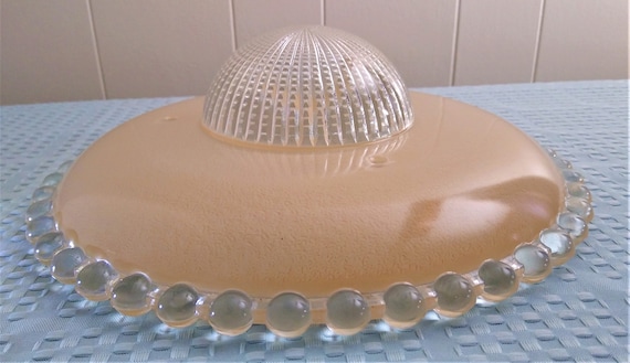 Vintage Art Deco Glass Ceiling Light/Pendant Shade - Peach Color with Clear Bubble Rim