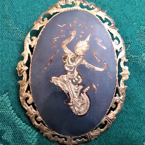 Vintage Siam Sterling Silver Niello Brooch - Mekkala Goddess of Lightening
