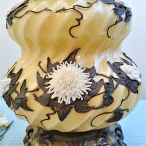 Vintage Glass Lamp - Art Nouveau Unique Shape and Design - Swirled, Ribbed, Glass - Applied Floral Pattern - 1930's