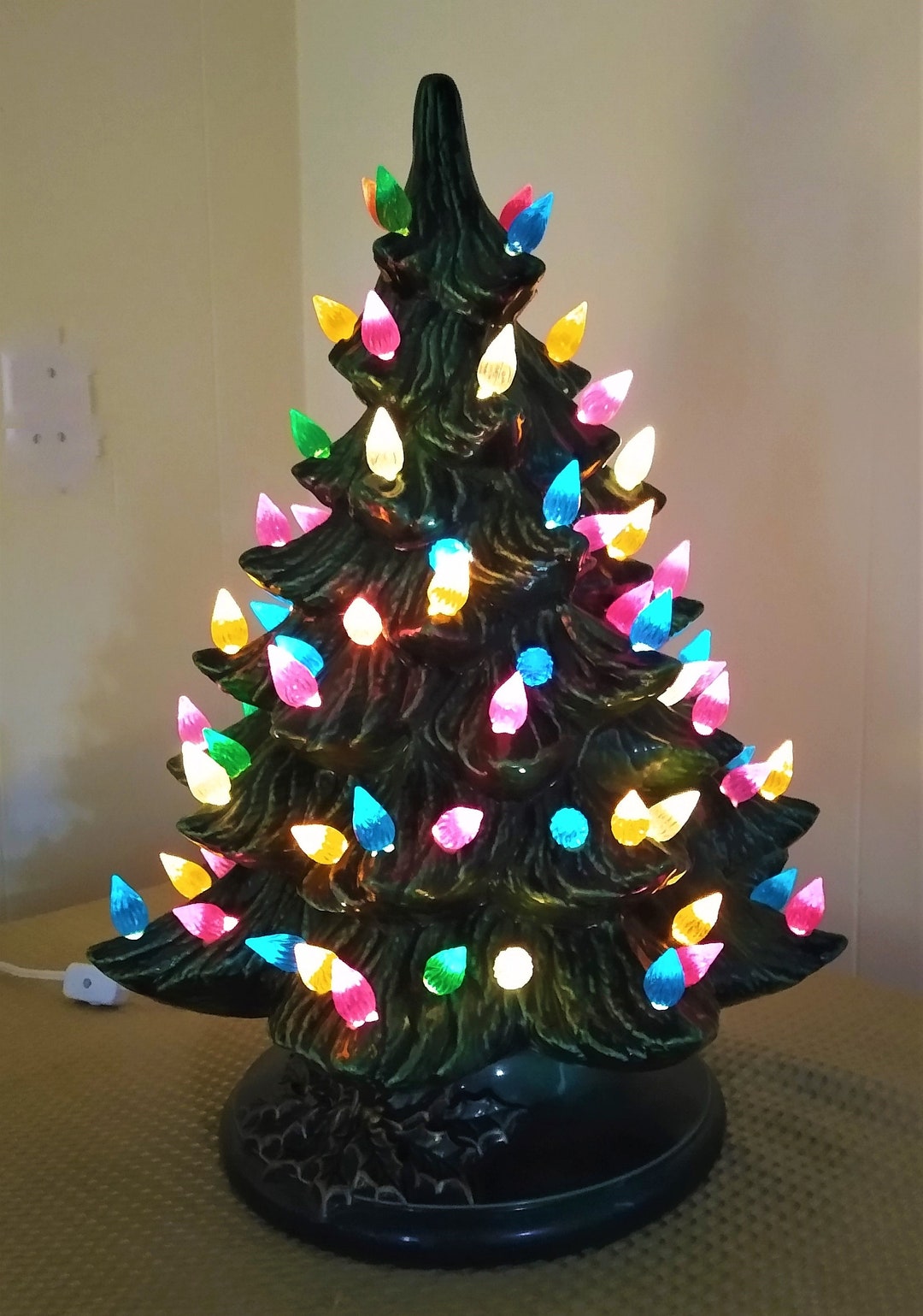 Vintage Ceramic Green Christmas Tree With Multi Colored Lights Etsy