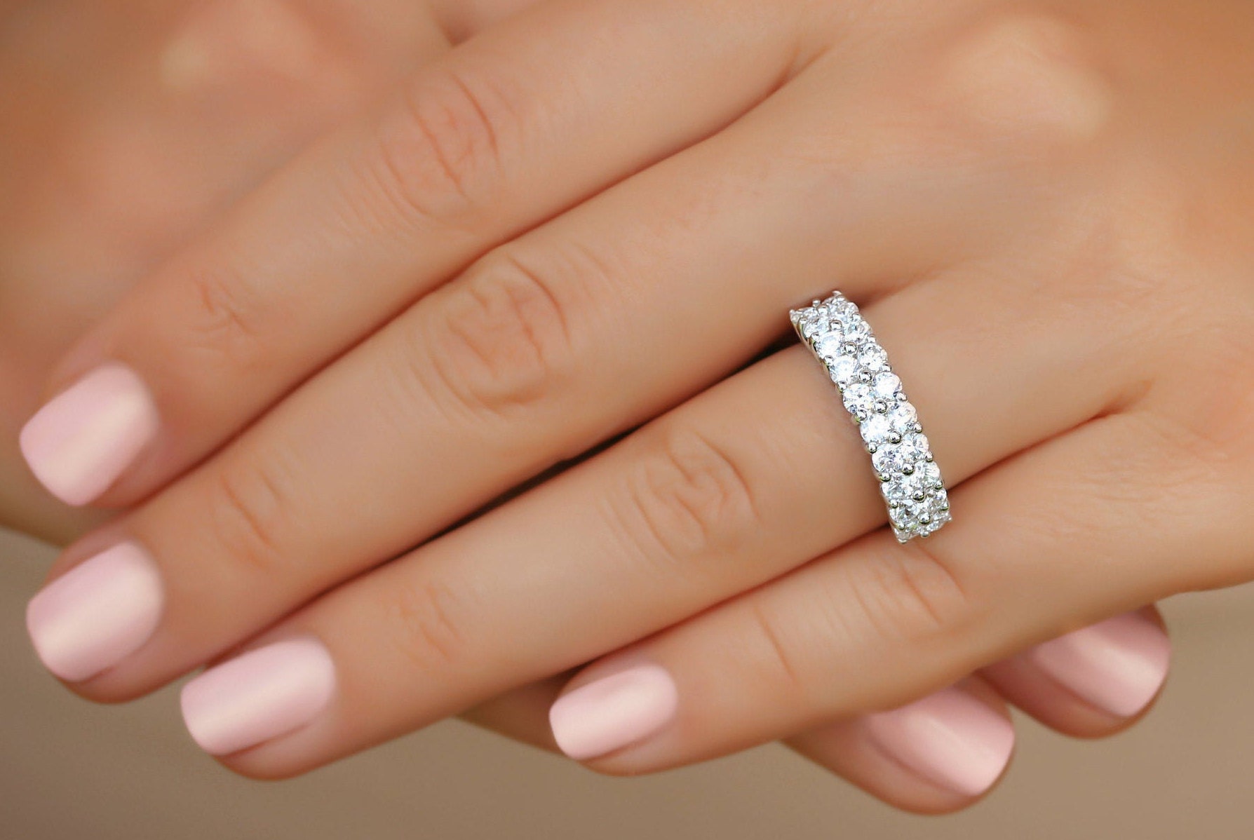 Double Row Half Eternity Band 18K Gold Plated Wedding Ring