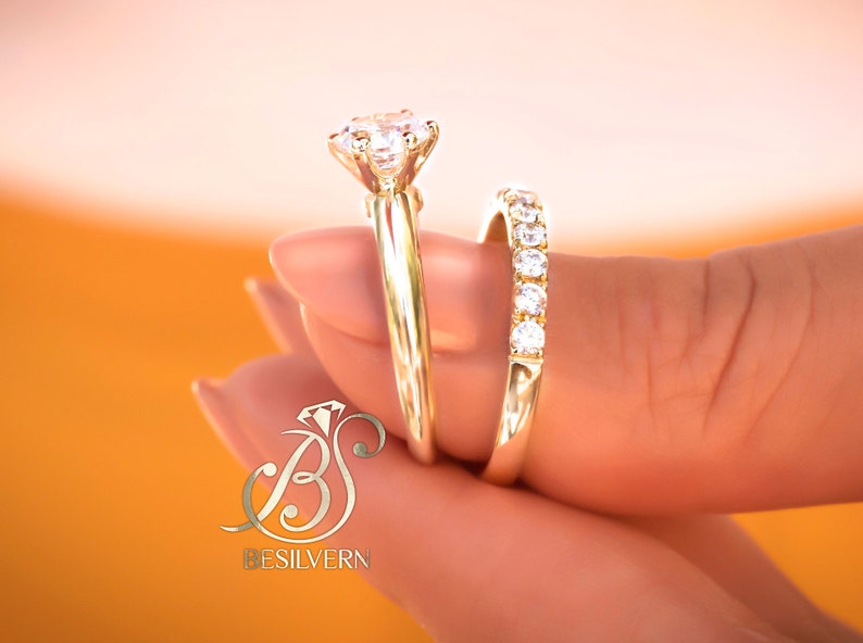 Yellow Gold Engagement Ring Set 18K Gold Plated Sterling Etsy