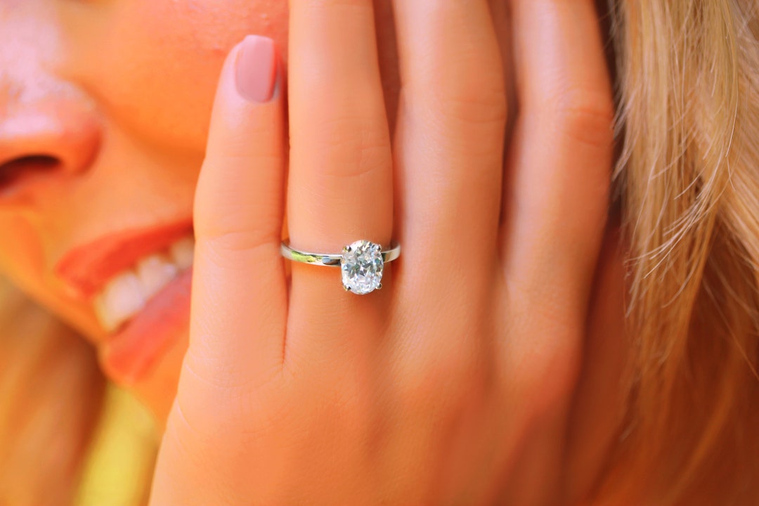 2 Carat Oval Cut Ring, Engagement Ring, 2 Ct Solitaire Ring, Wedding Ring, Sterling Silver