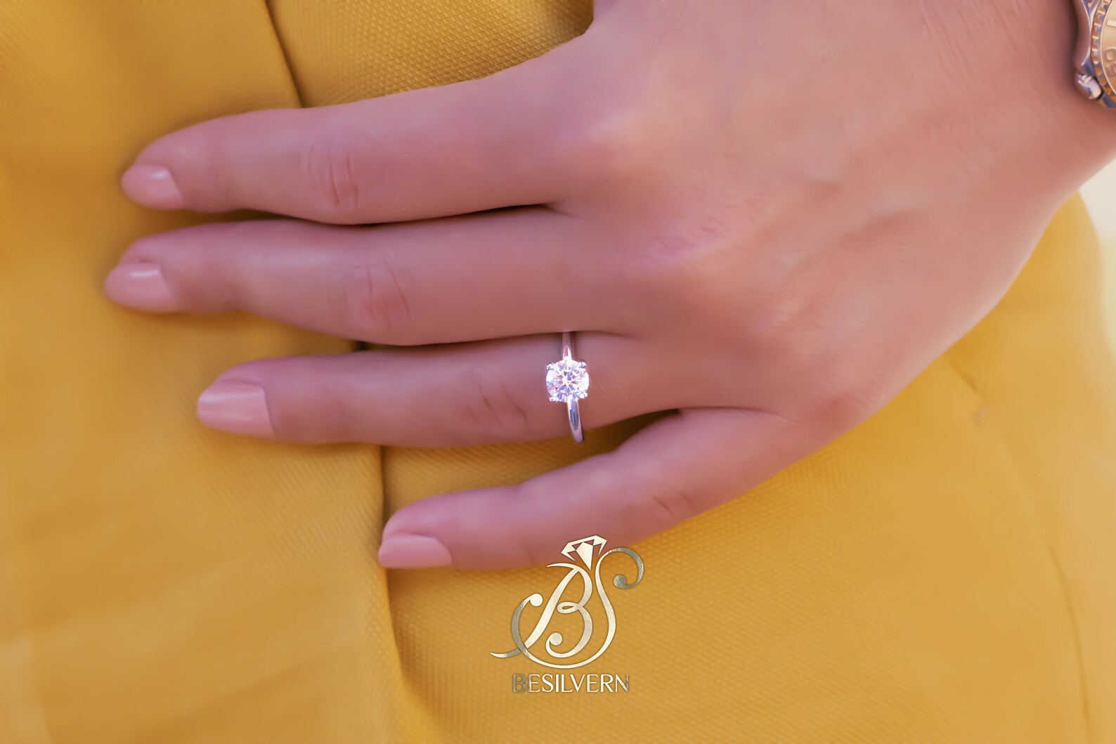 18K White Gold Plated Engagement Ring 1 Ct Solitaire Wedding Etsy