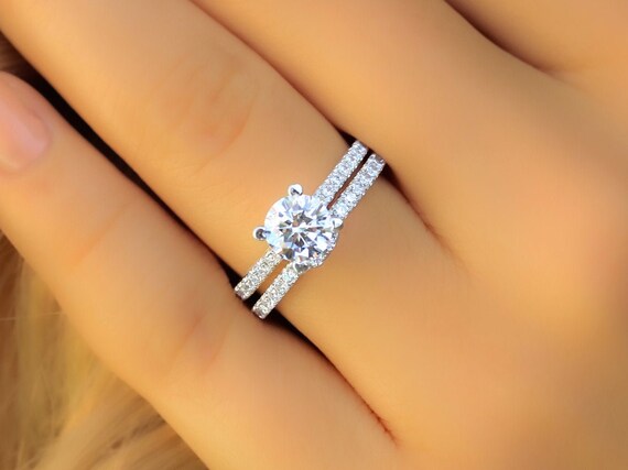 1.5 Ct Engagement Ring Set 18K Gold Plated Sterling Silver Half
