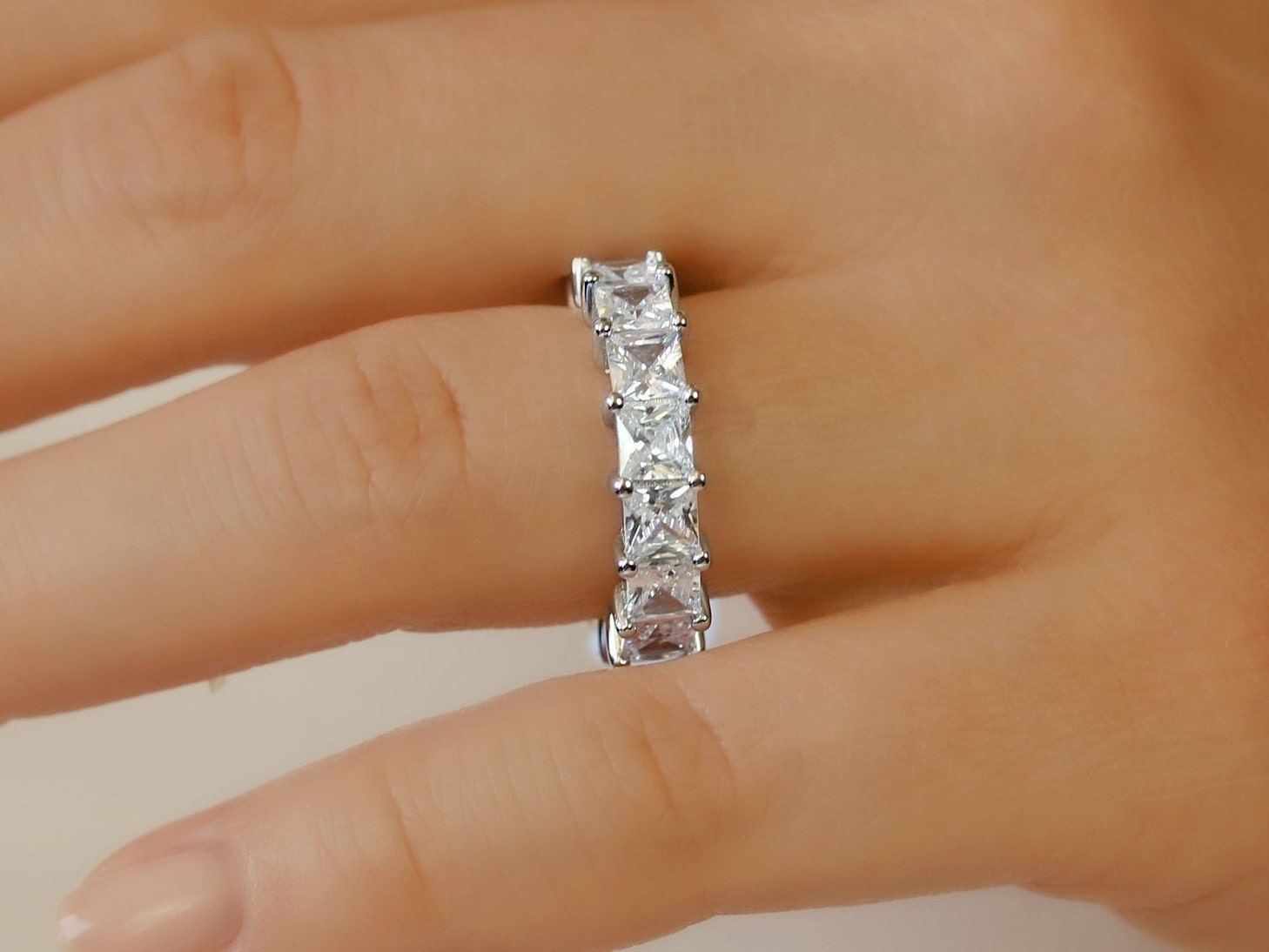 Princess Cut Full Eternity Band 925 Sterling Silver Etsy