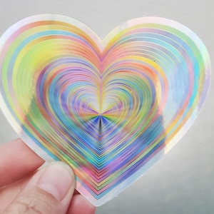 Holographic Heart Sticker: Rainbow Vinyl Decal (3x3"); Heart Sticker; Heart Decal; Water Bottle Sticker; Lap Top Sticker