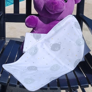 Set of 4 Burp Cloths-Soft Flannel with Gray Teddy Bear Print - Gender Neutral Gift