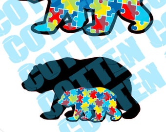 Puzzle Piece Mama Bear SVG, PNG, JPeG, DXF cut files