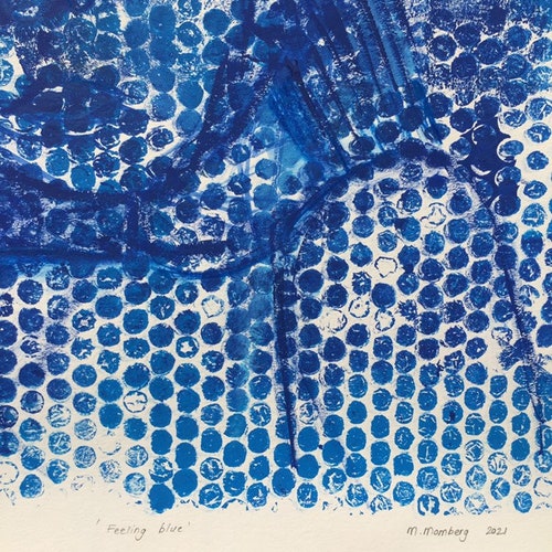 Feeling blue, monotype shops print on bubblewrap impression