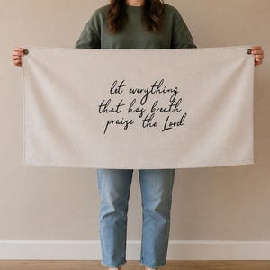 Tapiz de lienzo "Alabado sea el Señor" para colgar en la pared. Decoración cristiana para el hogar basada en la fe. Salmos para la sala de culto. Regalo cristiano. Arte mural con versículos bíblicos.